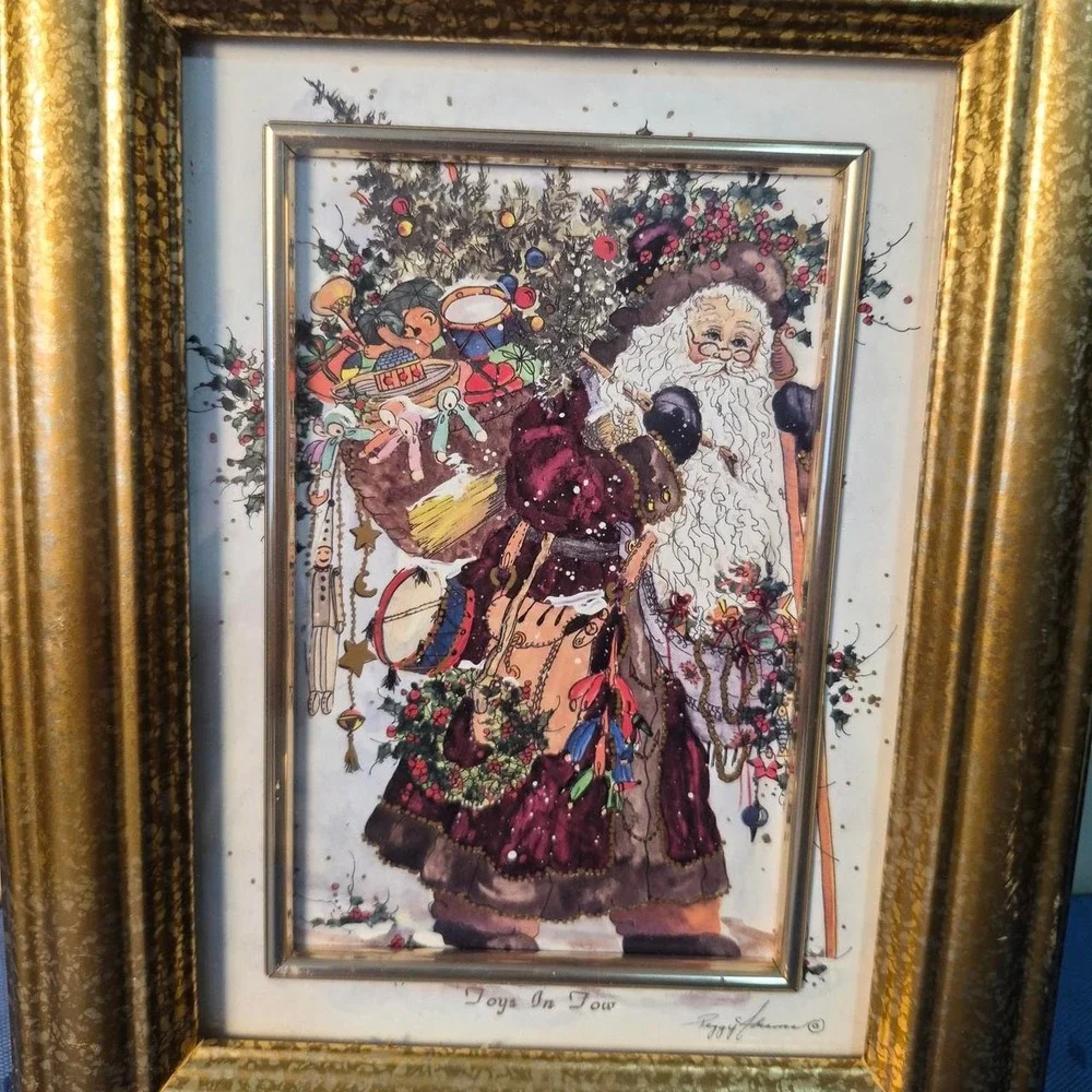 Santa Claus Christmas print in gold frame #christmas #holiday